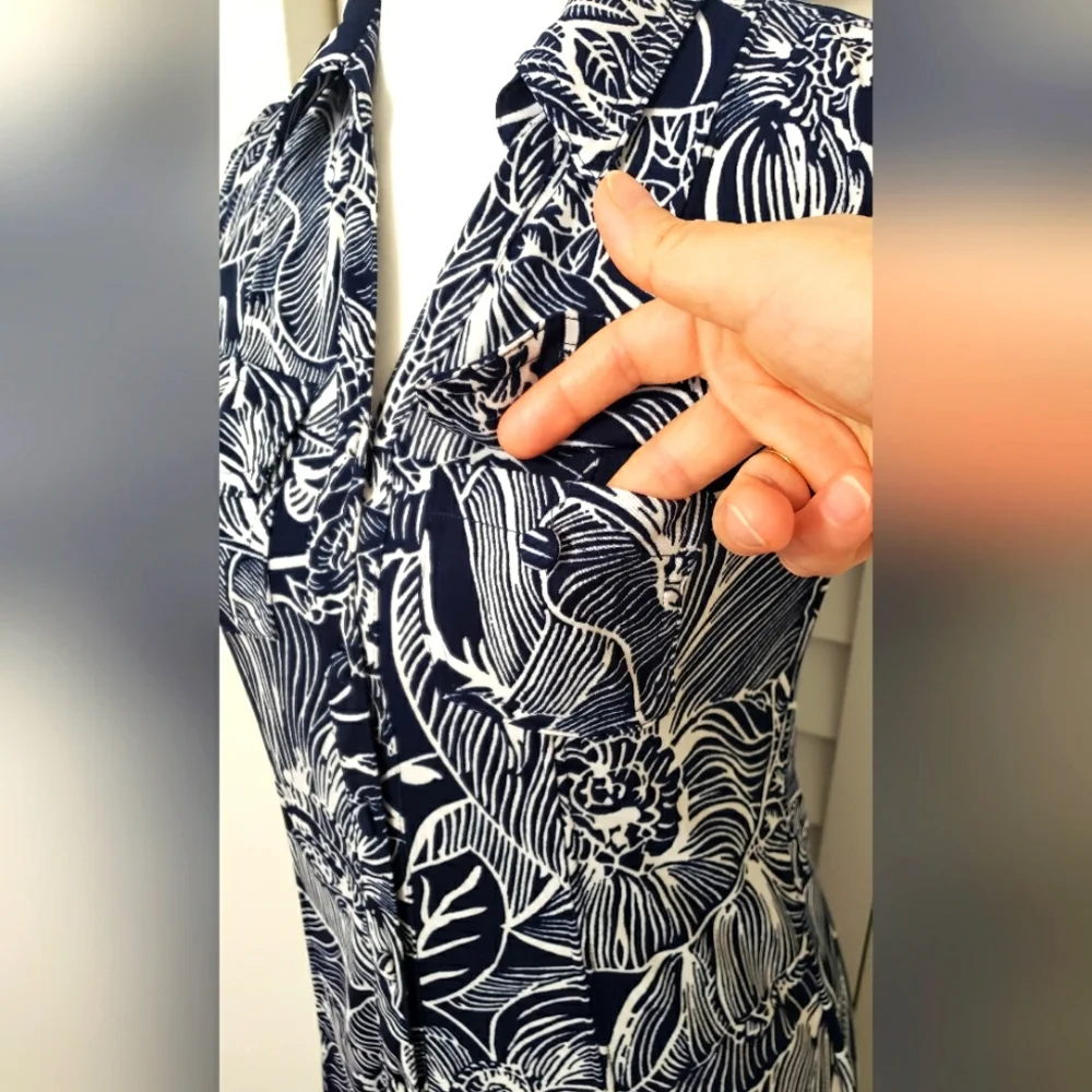 Talbots Floral Dark Blue and White Sleevsless Maxi Dress. Size Petite P - Picture 3 of 11